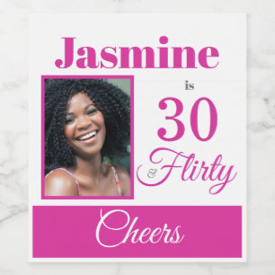 30 & Flirty Personalised Photo Hot Pink Wine Label
