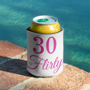 30 & Flirty Pink and Gray 30th Birthday Can Cooler