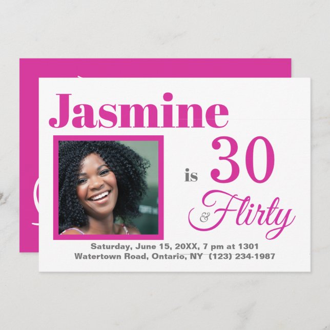 30 & Flirty Pink Birthday Photo Invitation (Front/Back)