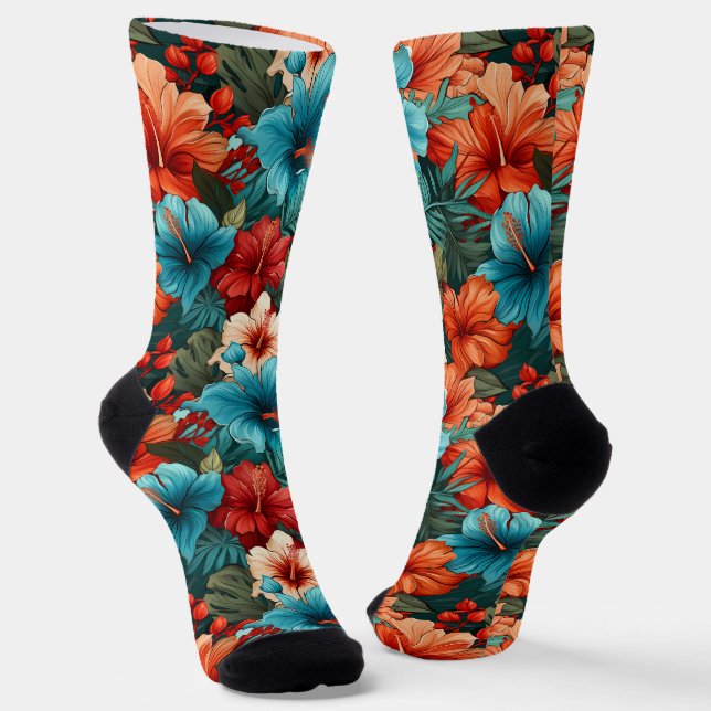 #30 Floral pattern Crew Socks (Angled)