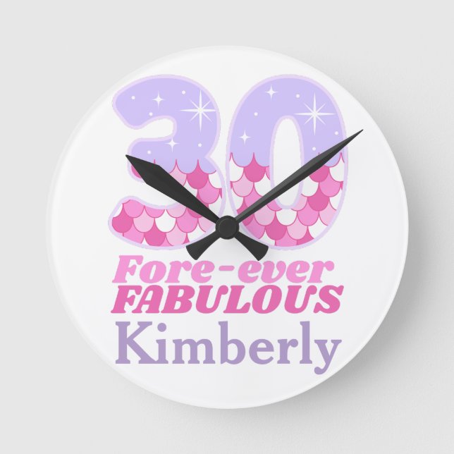 30 FORE-ever Fabulous 60th Birthday Gift – Pink Round Clock (Front)