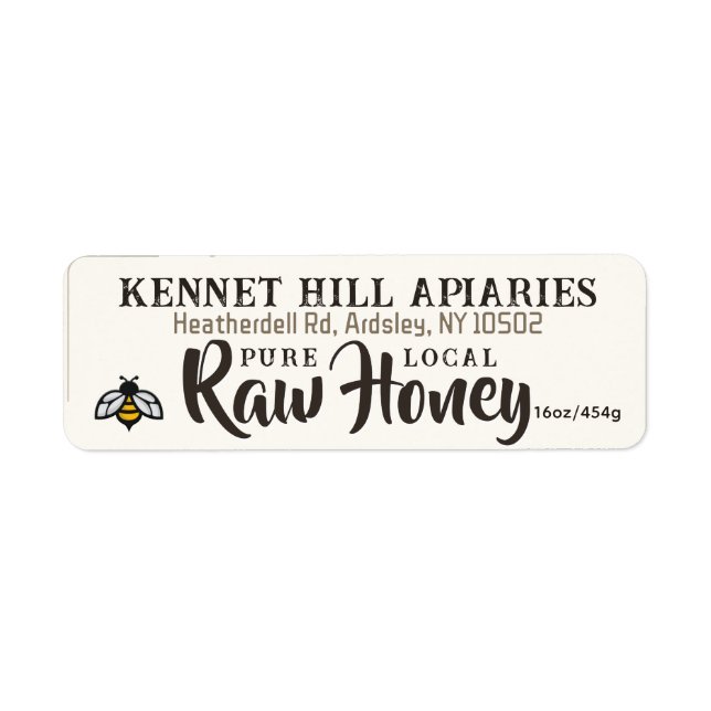 30 Honeycomb & Cute Bee Raw Local Honey Labels (Front)