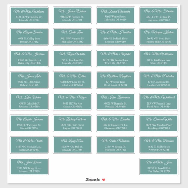 30 Individual Wedding Guest Address Labels (Sheet)