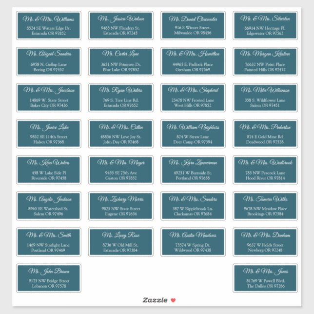 30 Individual Wedding Guest Address Labels (Sheet)