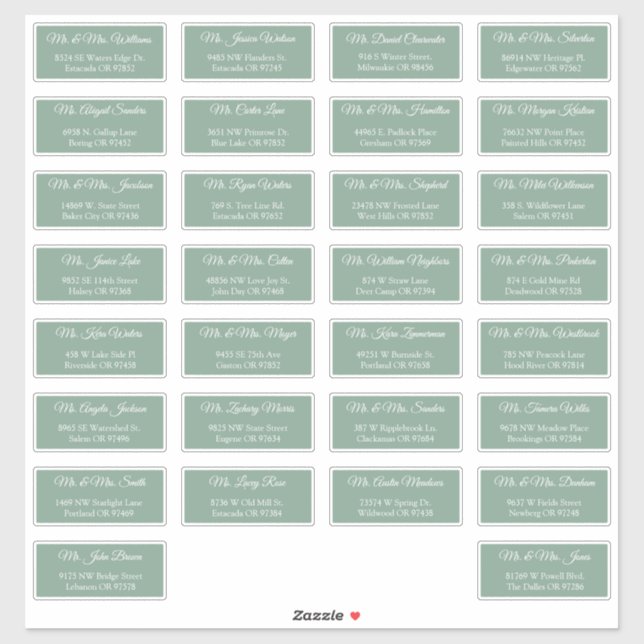 30 Individual Wedding Guest Address Labels (Sheet)