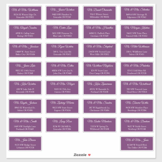 30 Individual Wedding Guest Address Labels (Sheet)