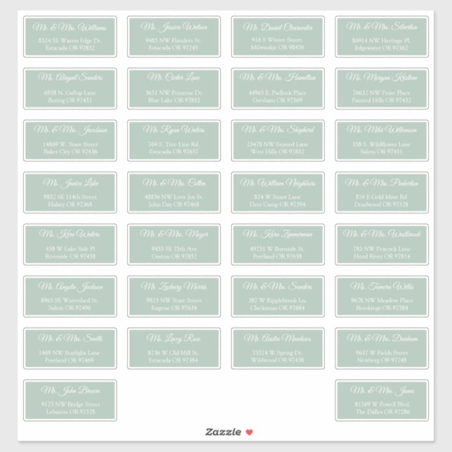 30 Individual Wedding Guest Address Labels  (Sheet)