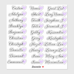 30 Names Custom Guest List Calligraphy Lilac Heart