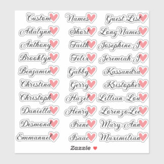 30 Names Custom Guest List Calligraphy Peach Heart
