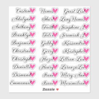 30 Names Custom Guest List Calligraphy Pink Heart