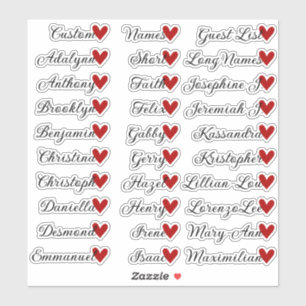 30 Names Custom Guest List Calligraphy Red Heart
