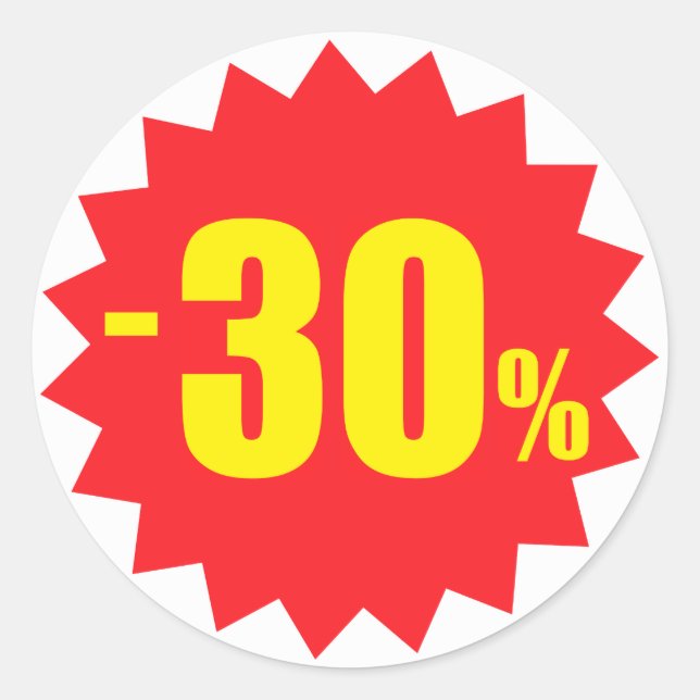 30 percent sale discount stickers, white and red classic round sticker (Front)