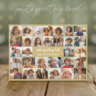 30 Photo Collage - Champagne Gold with White Text Holiday Card