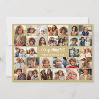 30 Photo Collage - Champagne Gold with White Text Holiday Card