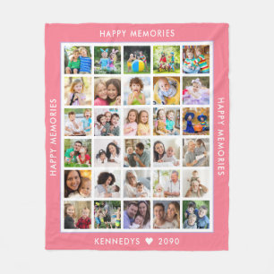 30 Photo Collage Family Name Memories Pink Fleece Blanket