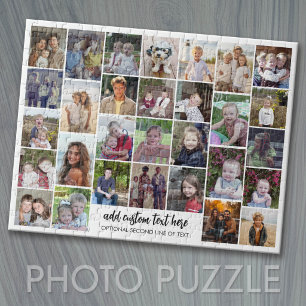 30 Photo Collage Grid - 2 Text boxes - black white Jigsaw Puzzle