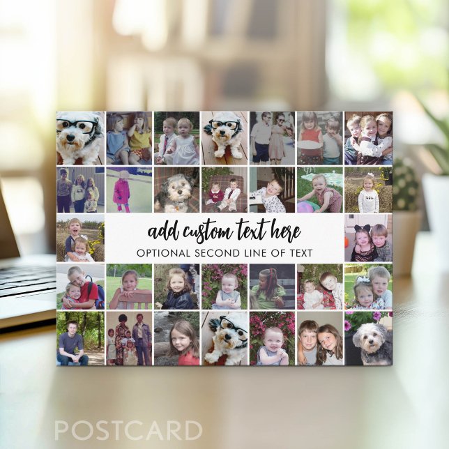 30 Photo Collage Grid - 2 Text boxes - black white Postcard (Photo Postcard - Customize with your favorite photos)