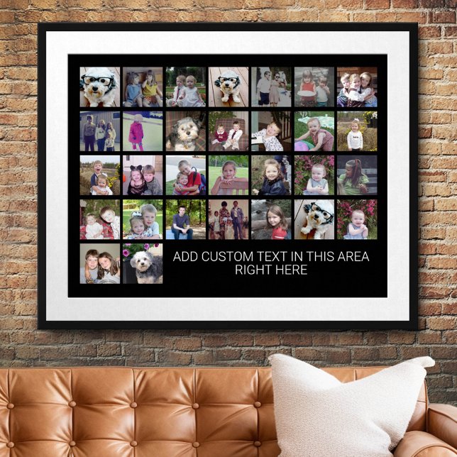 30 Photo Collage Grid - Text box - black white Poster (Custom Photo Collage Poster)