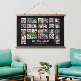 30 Photo Collage Montage and Text - Can Edit Black Hanging Tapestry