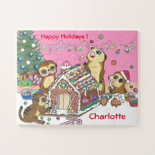 30 pieces Personalise Meerkats  Jigsaw Puzzle pink