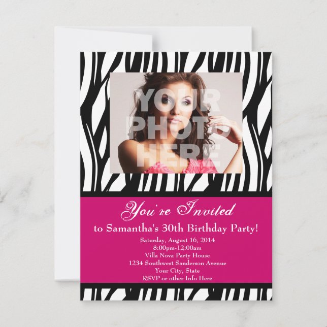 30 Pink Zebra Swirl Custom Invitations (Front)