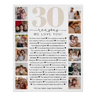 30 Reasons We Love You Birthday Keepsake Gift Poster