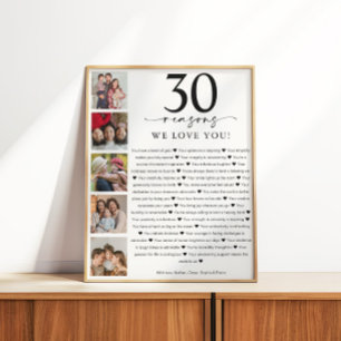 30 Reasons We Love You Birthday or Anniversary Poster