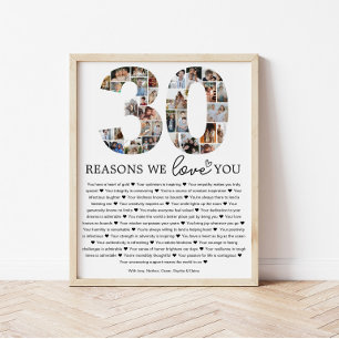 30 Reasons We Love You Photo Collage Keepsake Gift Poster