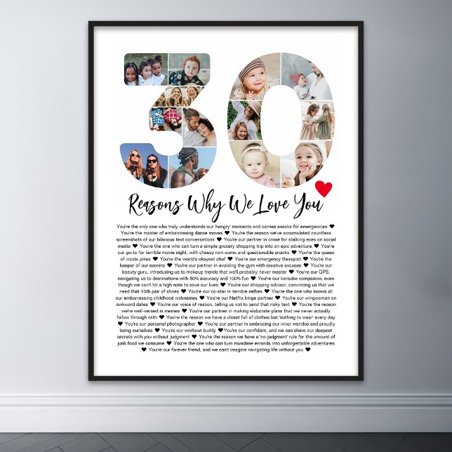 30 Reasons Why I Love You 30th Birthday Collage Poster (30 reasons why I love you poster wall art)
