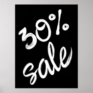 30% Sale Sign, 18x24 Black and White Sale Poster