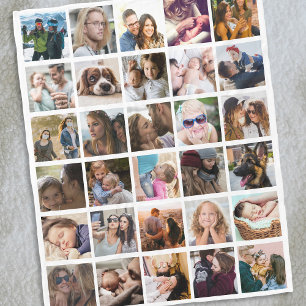 30 Square Photo Collage White Fleece Blanket