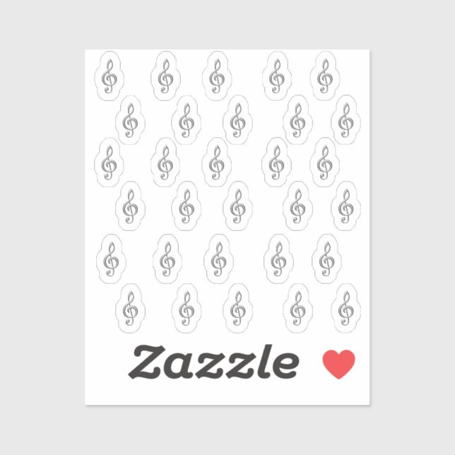 30-Stickers Silver Metallic 3D Music Treble Clef (Sheet)