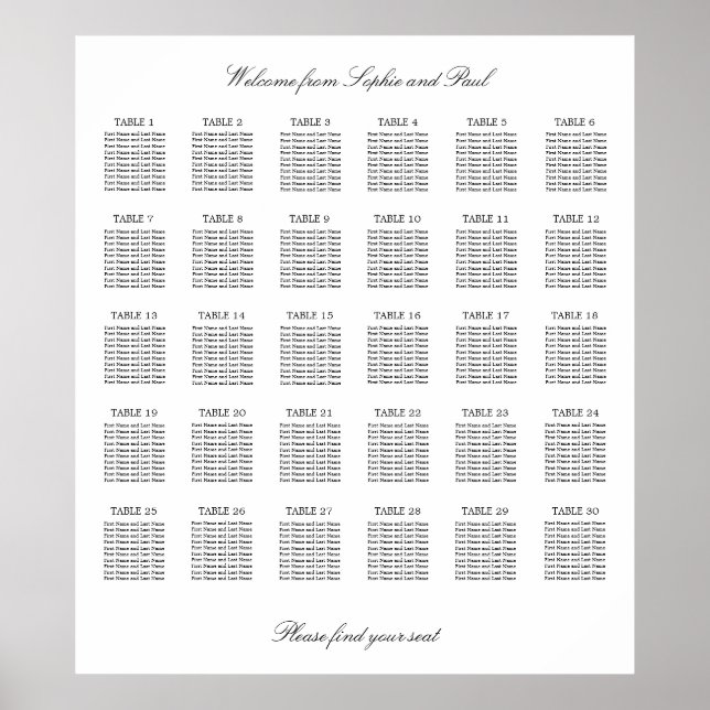 30 Table Elegant Minimalist Seating Chart (Front)