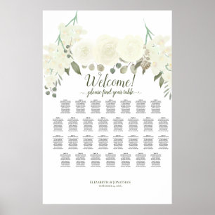 30 Table Ivory White Roses Wedding Seating Chart