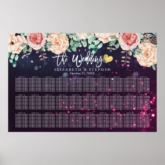 30 Tables Watercolor Floral Wedding Seating Chart (Front)