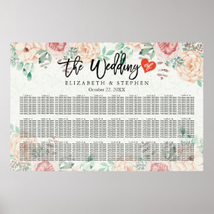 30+ Tables Watercolor Floral Wedding Seating Chart
