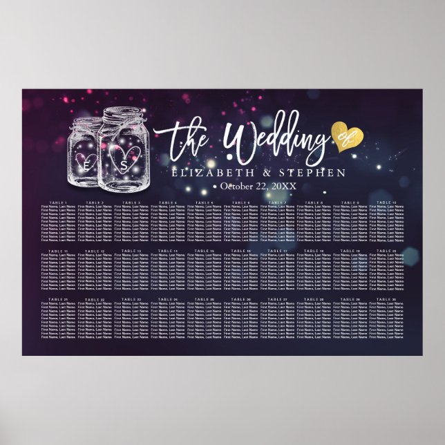 30+ Tables Wedding Seating Chart Mason Jar Lights (Front)