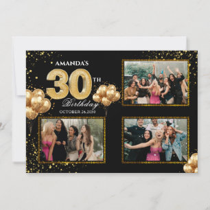 30 th Birthday Gold Silver Black Balloons Invitation