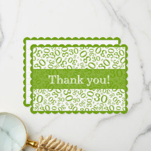 30 "Thank you!" Green/White Number Pattern Thank You Card