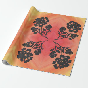 30"x6' Wrapping Paper Orange Red Rose Silhouette