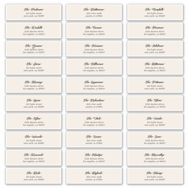 30 x Individual Cream Black Guest Envelope Address (Front)