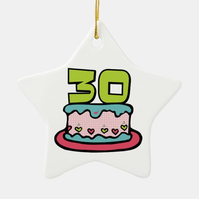30 Year Old Birthday Cake Ceramic Tree Decoration (Front)