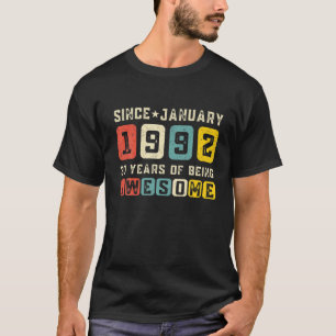 30 Year Old Born In January 1992 Vintage 30Th Birt T-Shirt