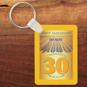 30 Year Sober Anniversary Golden Ray 12 Step Key Ring
