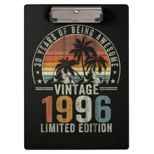 30 Years Of Being Awesome Vintage 1996 Clipboard