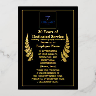 30 Years of Dedicated Service Award Custom Foil 