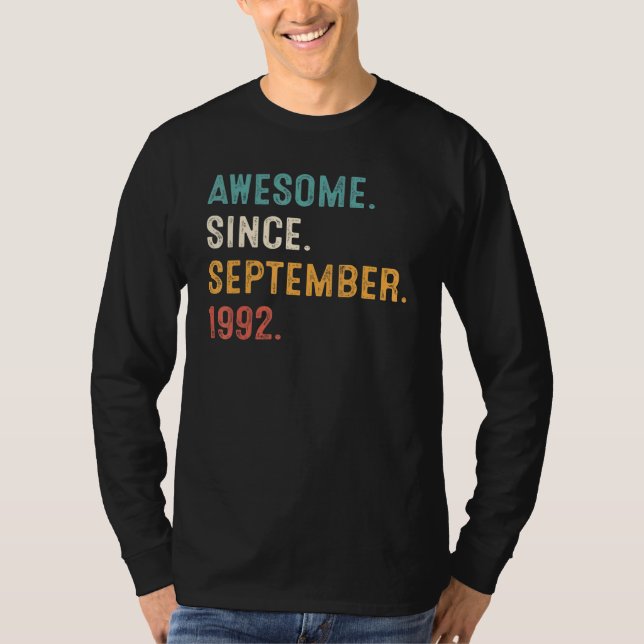 30 Years Old  Awesome Since September 1992 30th Bi T-Shirt (Front)