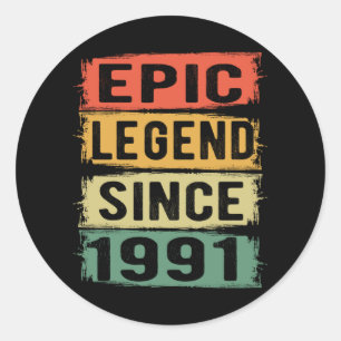 30 Years Old Bday 1991 Epic Legend 30th Birthday Classic Round Sticker