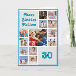 30 years (or any age) birthday photo collage card