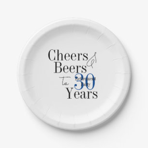 30 Years Retirement Cheers and Beers Blue Party Paper Plate